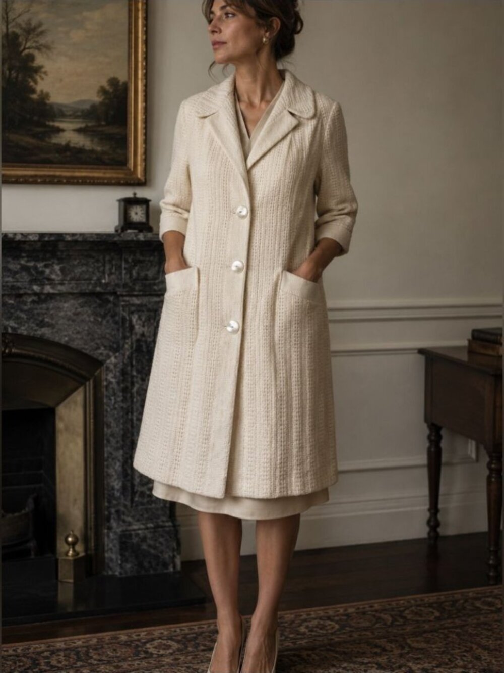 Vintage Marlborough Wool Coat Ivory Medium Old Money Quiet Luxury Classic Chic